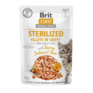 Brit Care Cat Pouch Sterilized -  Savory Salmon & Tuna in Gravy 85 g